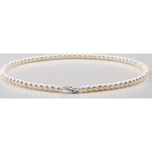 18" AAA 6-5 MM SOUTH SEA NATURAL White PEARL NECKLACE 925silver GOLD CLASP