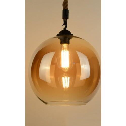 Industrial Glass Ball Pendant Lights Loft Vintage Retro Hemp rope E27 Fixtures for Restaurant Dining room Living Room Cafe Bar