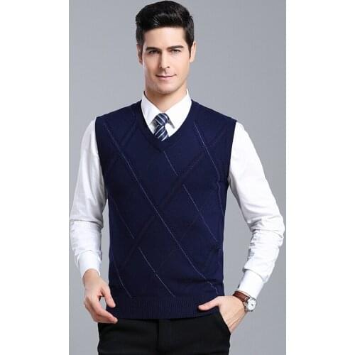 Casual Argyle V-Neck Sleeveless Vest Men Clothes 2019 Autumn Winter New Arrival Knitted Cashmere Wool Sweater Vest