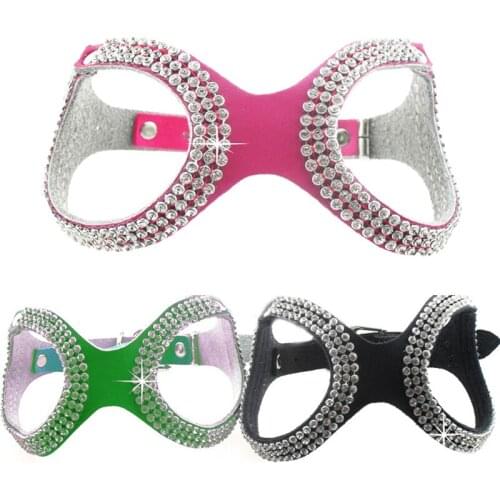 Pet Puppy Dog Straps Genuine Cow Leather Bling Rhinestone Harness perro aprovechar chaleco gato mascota cachorro roupas coleira