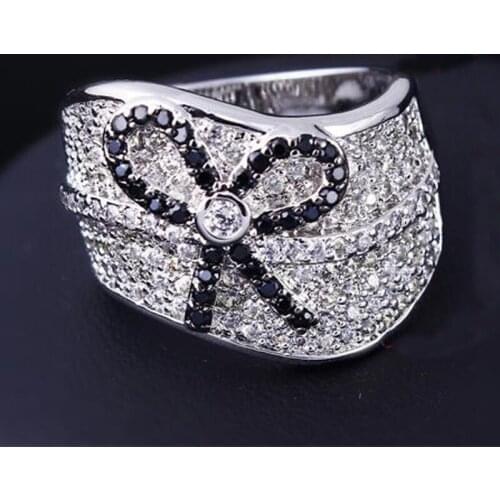 Luxury Jewelry Women White Zircon Bow Rings for Wedding Engagement Gifts size 6-10