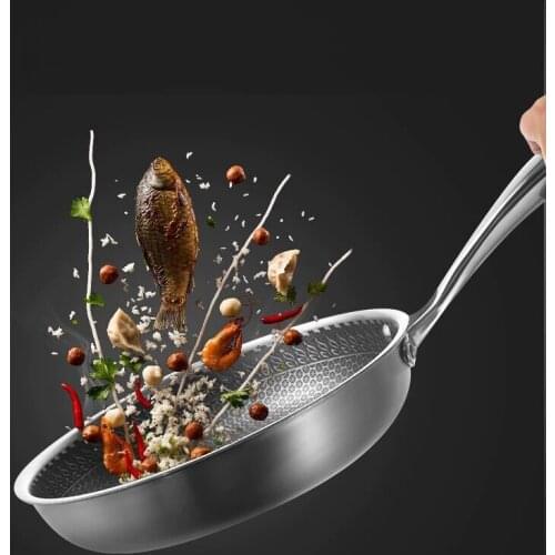 Stainless Steel Frying Pan Domestic Uncoated Honeycomb Non Stick Full Screen Induction Cooker Universal Wok Set Steak Eggs Food