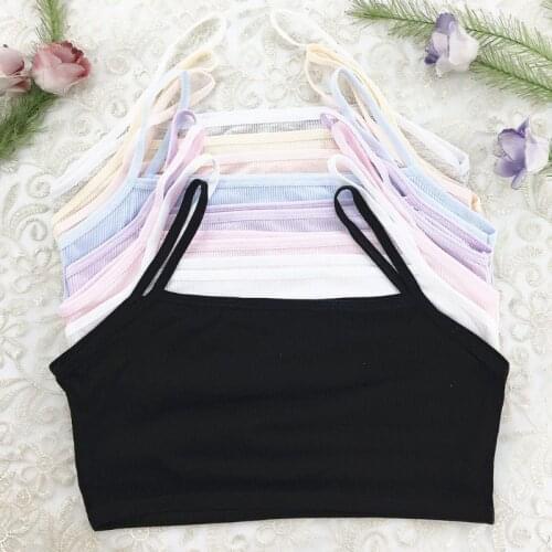 KLV School Student Girls Tanks Sport Training Bra Spaghetti Strap Bandeau Cami Crop Top Single Layer Ribbed Underwear 8 Colors