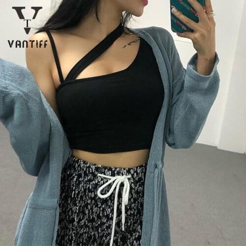 Sexy Crop Tank Tops Women Summer New Sexy Slim Stitching Vest Diagonal Shoulder Strapless Camisole Woman for Party Girl Yoga Top