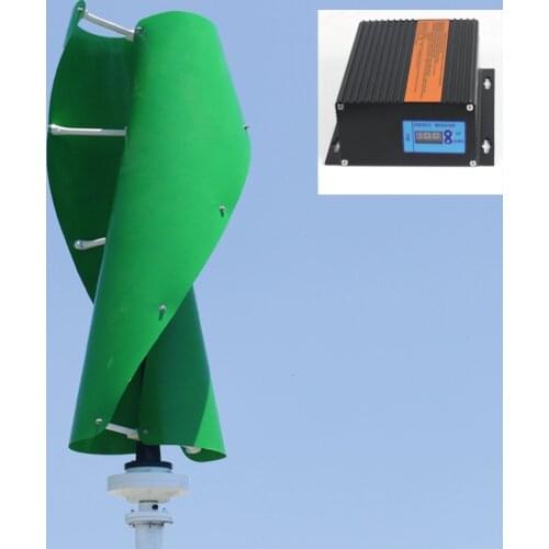 400W 500W 600W 1KW 12V 24V 48V Wind Helix Spiral Turbine Generator VAWT Vertical Residential use with MPPT Charger Controller