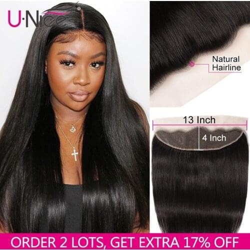 UNICE HAIR Brazilian Straight Hair Lace Frontal 13"x4" Free Part Lace Closure 1 Piece Pre-Plucked 100% Remy Human Hair 10"-20"
