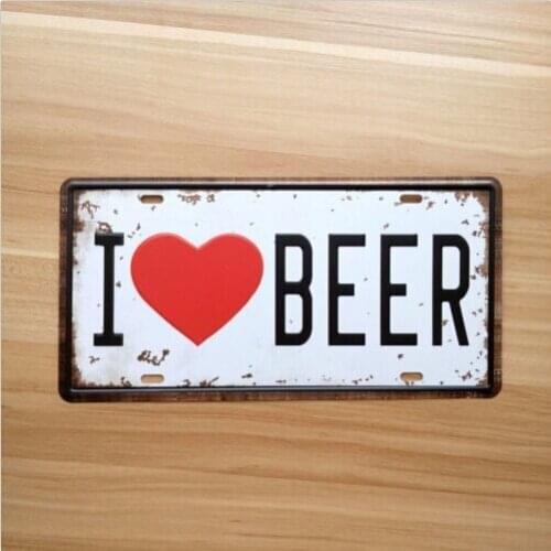 I Love Beer License Car Plate Vintage Tin Sign Bar Pub Home Wall Decor 15x30CM
