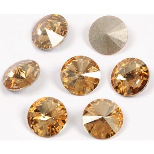 YANRUO 1122 All Sizes Golden Shadow Rivoli Strass Fancy Stones Gold Rhinestones Pointed Back Sewing Crystals For Decoration