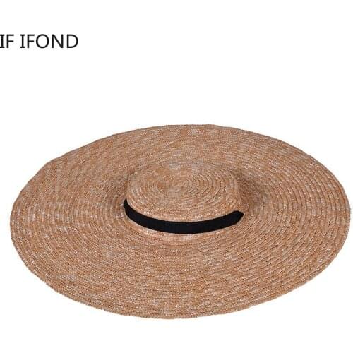 Natural Straw Oversized Long Ribbon Ladies Beach Hats Fashion Large Brim Summer Sun Visor Caps