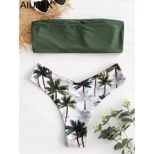 AIUJXK Women Coconut Tree Print Bikini Set New Summer Beach Sexy Swimwear Female 2 Piece Swimsuit High Waist Swimming Suit