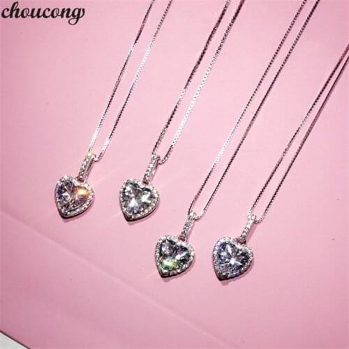 Choucong Queen Heart Shape Pendant AAAAA Zircon cz 925 Sterling silver Party Wedding Pendant with Necklace for women jewelry