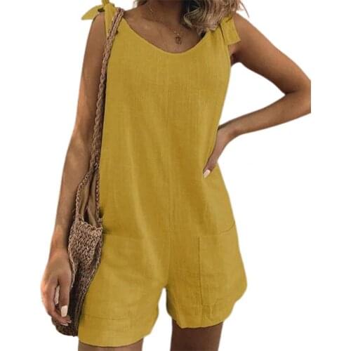 Women Casual Loose Jumpsuit Solid Color Shoulder Strap Summer Round Neck Wide Leg Pockets Fashion Playsuit for Dating