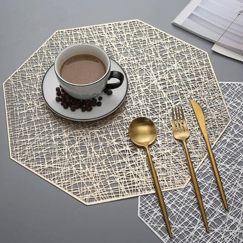 4/2 Pcs PVC Cutout Hangable Placemats Octagonal Hollow Non Slip Dining Table Mats Coaster Home Set De Table Decoration Placemat