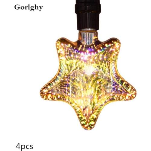 4pcs/lot 3D Firework G95 Led Filament Bulbs E27 Star 5W Edison Bulb Light Holiday Christmas Decoration Bar ST64 A19 110/220V G80