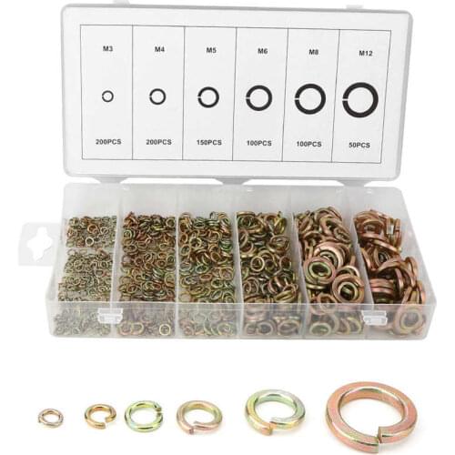800Pcs M3/M4/M5/M6/M8/M12 Steel Spring Washer Set Strong Elastic Gasket Lock Washer Combination Assortment Kit With Storage Box