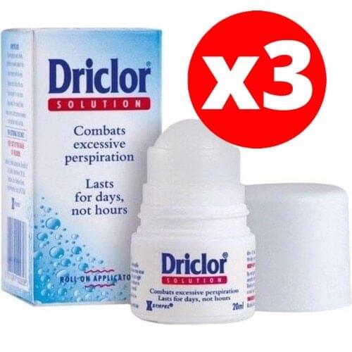 Driclor Antiperspirant Roll-on 20 Ml (PACK OF 3)| Clinical Strength Hyperhidrosis Treatment - Reduces Armpit Sweat