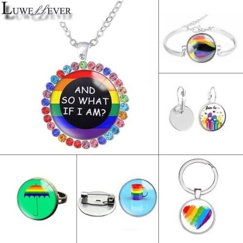 New 617 LGBT Glass Necklace Bracelet 25mm Double Sided Round Glass Cabochon Jewelry For Unisex Charm Pendant