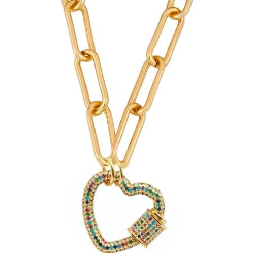 Gold Long Chain Key Padlock Necklace For Women Crystal Heart Lock Pendant Cubic Zirconia Punk Jewelry Statement Couple Gifts