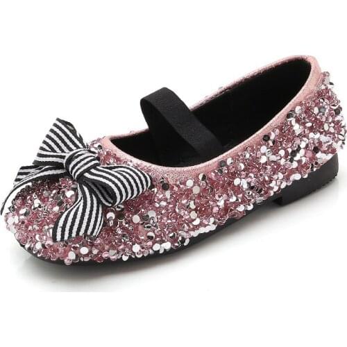 Skoex Children Girls Princess Dance Shoes Girl Cute Crystal Bows Casual Flat Bling Shoe Slip-on Kids Wedding Party Dress Shoes