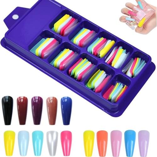 DJBS 100 Pcs/Set Fake Nails Press on Long Ballet Coffin Nails Full Cover Fake Nail Kit Nails Art Tips Accessories Manicure Tool