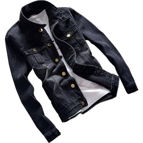 Denim jacket men spring autumn new youth slim casual tops Long Sleeve Jeans Coats Hip Hop Streetwear Cotton Stretch solid