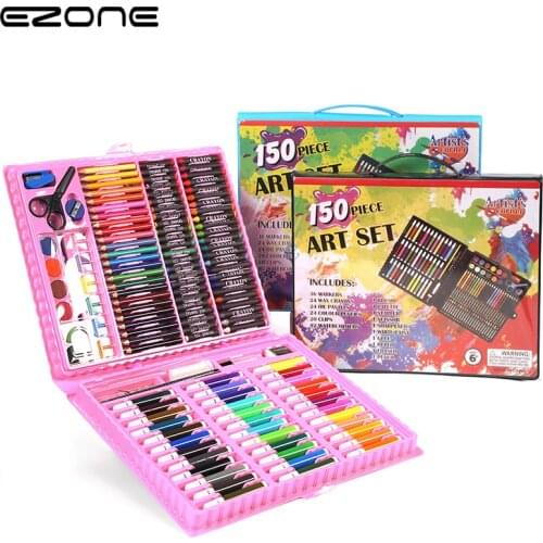 EZONE 150Pcs/Box Childrens Paint Brush Set Art Painting Watercolor Crayon Colored Pencil Student Stationery Childrens Gifts