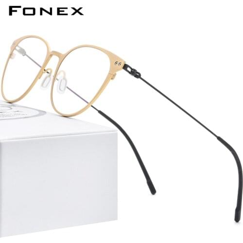 FONEX Pure Titanium Glasses Frame Women Vintage Round Myopia Optical Prescription Eyeglass Frame Men 2020 Screwless Eyewear 8533