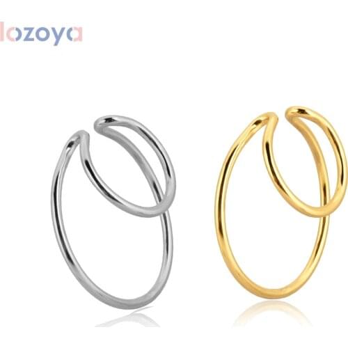 Lozoya 925 Sterling Silver Gold 2 Circle Irregular Ear Cuff Plain Earcuff Luxury Fashion Fine Jewelry 2021 Rock Punk Ohrringe