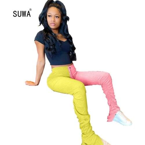 Contrast Color Spliced Solid Color Slim Fiting Pleated Leggings Femme Casual Trousers Hot Sale Female Drawstring Long Pants