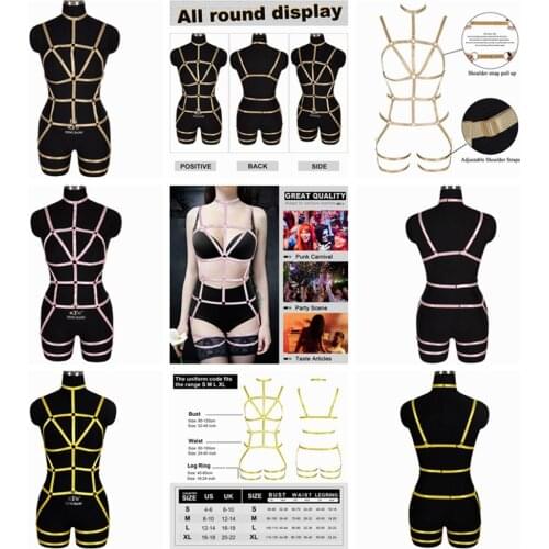 Full Body Straps Hollow Bra Lingerie Sets Women Sexy Underwear Erotic Garter Hollow Chest Harness Fetish Gothic Costume