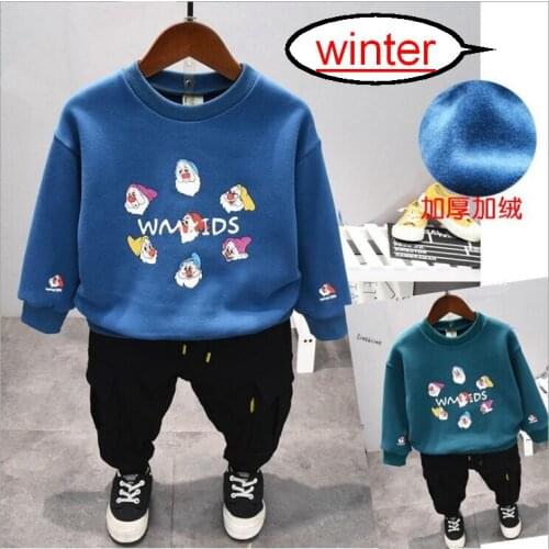 Autumn Winter Children Boys Clothes Suit Baby Plush Cartoon Sweater Pants 2Pcs/Sets Toddler Active Christmas Kids Tracksuits