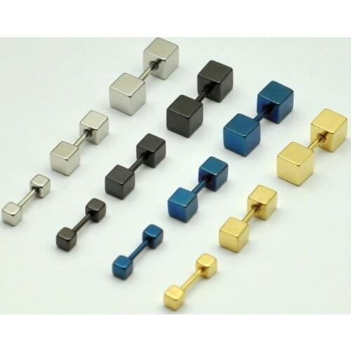 Square-fashion three-dimensional stud earring brief black stud earring 316 stainless steel stud earring Vacuum Plating