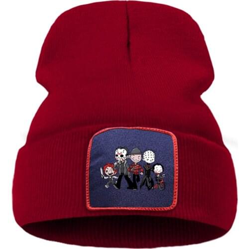 Fashion Print Casual Knitted Cap Jason Clown Saw Halloween Beanie Hat Unisex Thick Soft Hats Foldable Hot Sale Hedging Caps