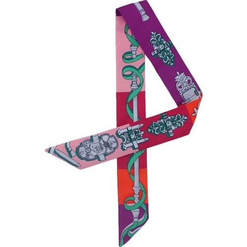 POBING Fashion Melt Chain Print Silk Scarf Women Head Scarf Brand Small Tie Handle Bag Ribbon Long Scarves Female Wraps 100*5CM