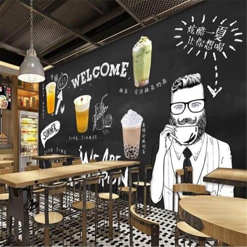 Milofi custom personality large mural wallpaper European and American hand-painted blackboard milk tea shop background wall