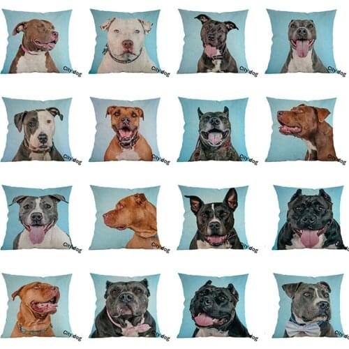 Pit Bull Dog Photographs Sofa Pillow Cover Modern Art Linen animal Cushion Cover Pillowcase