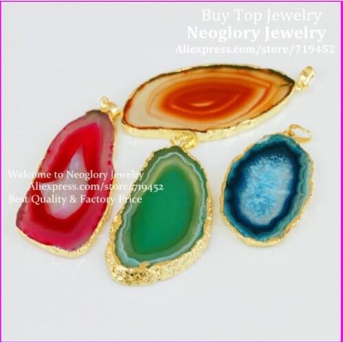 Newest ! 10PCS Nature Stone Slice Druzy Pendant Gold Color Edged Drusy Stone Slice Pendant Druzy Geode Quartz Pendant