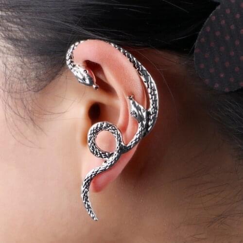 Stainless steel new fashion womens fashion ladies personality fashion retro goth punk style snake-shaped earrings without pierc