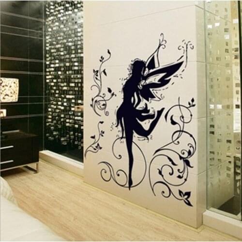 New Design Hot Selling Black Dancing Girl Fairy Spirit Wall Decal Wall Stickers For Kids Rooms Vinyl Art Decals Mural LA087