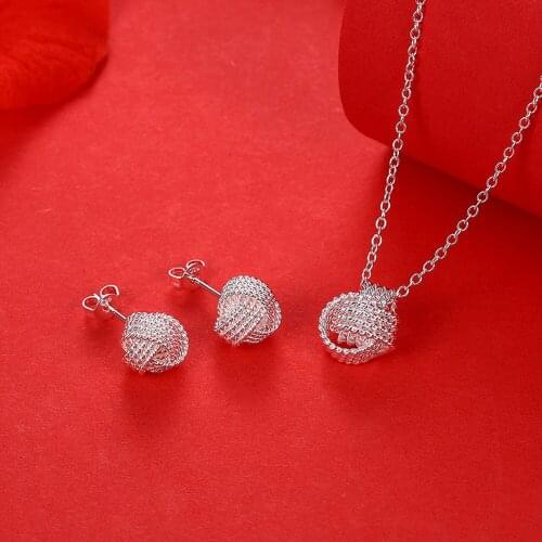Hot new charms 925 sterling Silver Pretty ball necklace stud earrings for woman Jewelry sets Fashion Party wedding nice gifts