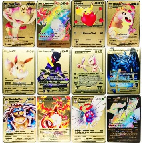 Pokemon 27 Styles New Mewtwo GX MEGA Gold Metal Card Super Game Collection Anime Cards Toys for Children Christmas Gift