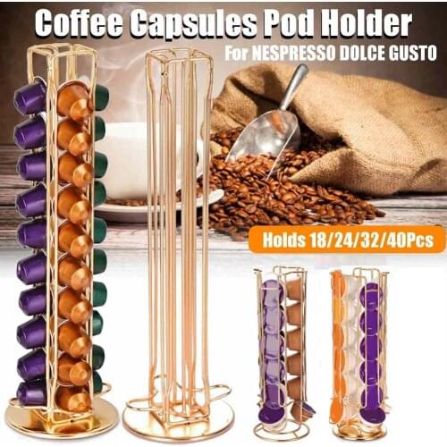 40Cups Rotatable Coffee Pod Holder For Dolce Gusto Capsule Coffee Capsules Dispensing Tower Stand Stainless Steel Storage Rack