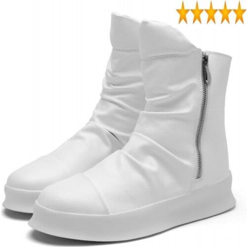 Casual Men High White Street High-Top Shoes British Style Chelsea Zipper Height Increasing Platform Sneakers Work Boots
