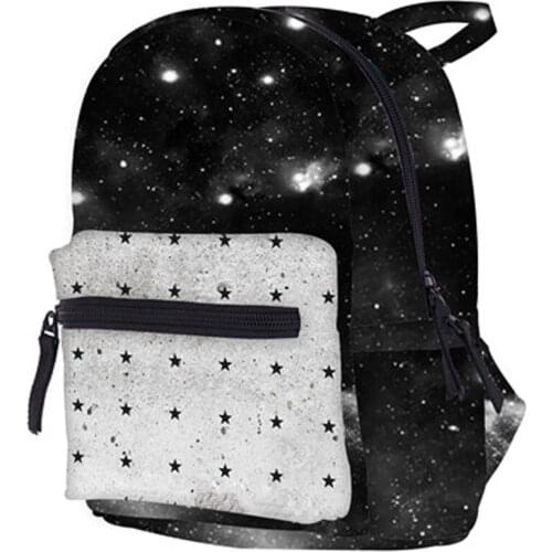 Women Backpack Black Casual Kawaii Mini Backpack Print Boy And Girl School Bag Starry sky Universe Small Bag Mochila