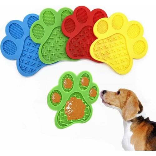Silicone Slow Food Mat Suction Plate Pet Licking Bowl Foldable Feeding Dog Footprint Shape Plate Puppy Training Supplies