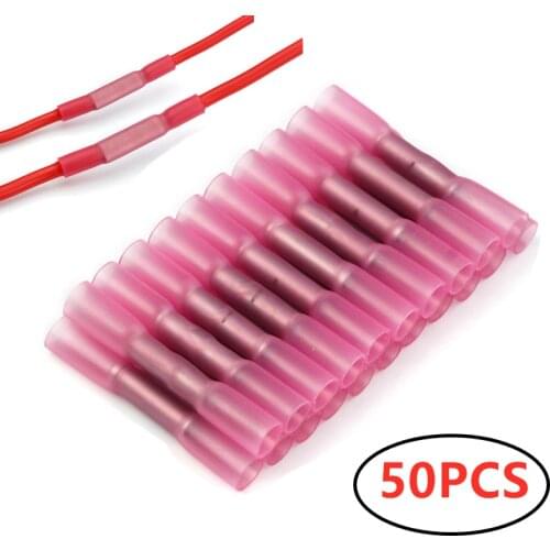 50PCS 22-18 AWG Heat Shrink Connectors Insulated Waterproof Crimp Terminals Seal Butt Electrical Wire Connector 0.5-1.5mm2