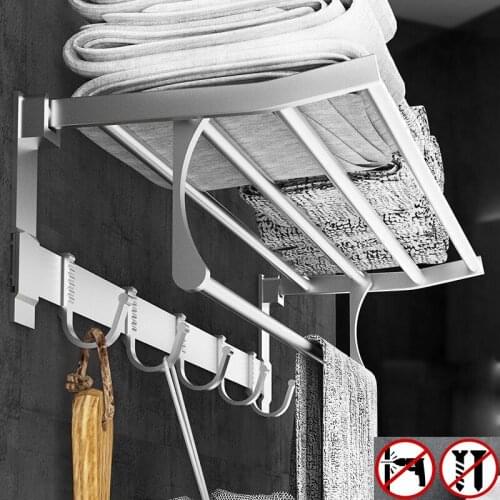Towel Rack Wall Mounted Foldable Aluminum Organizer Towel Holder Bathroom Wall Shelf For bathroom equipment bathroom accessories