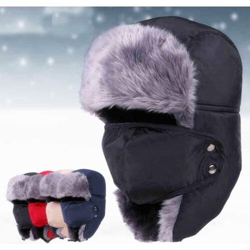 Military Russia Bomber Hats Pilot Trapper Cap Winter Faux Rabbit Fur Ear Flaps Cap Snow Caps Hat Ear Protection Bonnet