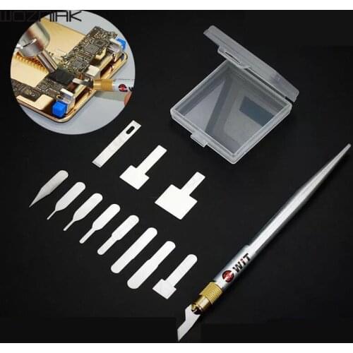Woznial High quality 1burin+11pcs 0.05m Thin Knife Demolition A8 A9 A10 CPU IC Blade Remove Chip Mainboard Repair Pry Tool