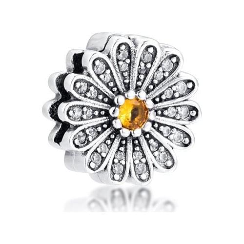 Sparkling Daisy Flower Clip Fits Charm Bracelet 925 Sterling Silver Beads for Jewelry Making DIY Kralen Fashion Jewelry
